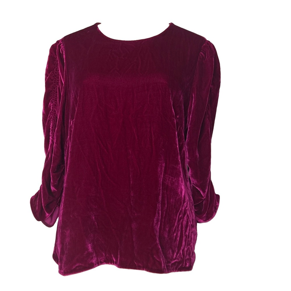 Rebecca Taylor Velvet Fuchsia Shirt Top Blouse Ruched Sleeves Womens 12